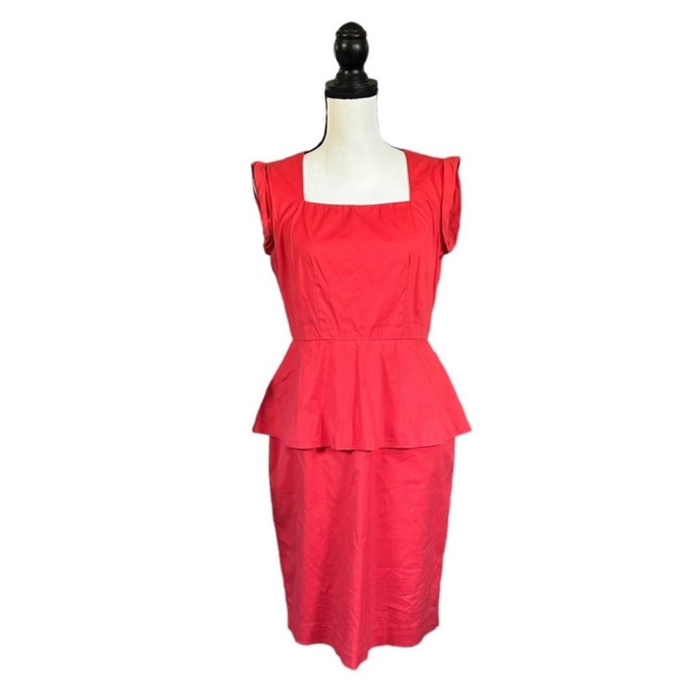 Lafayette 148 NY Stretch Cotton Square Neck Peplum Dress Workwear Corpcore Sz 0
